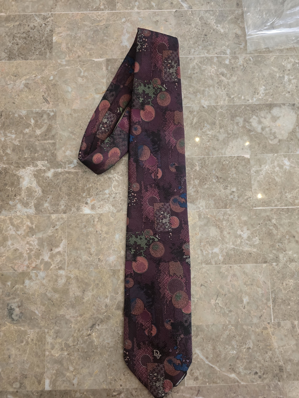 Vintage Dior Mens Burgundy Abstract Tie